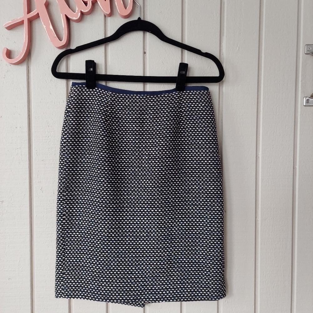 Tory Burch Black Blue Tweed Pencil Skirt Women's 4